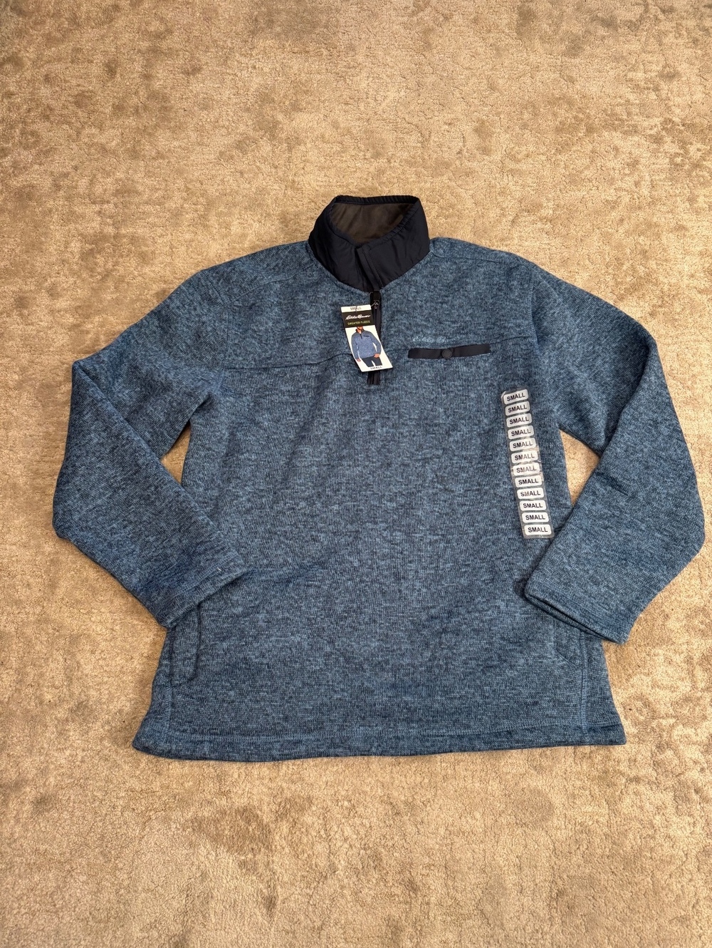 Eddie Bauer Mens Small Sweater Fleece Blue 1/4 Zip Pullover NWT Outdoor